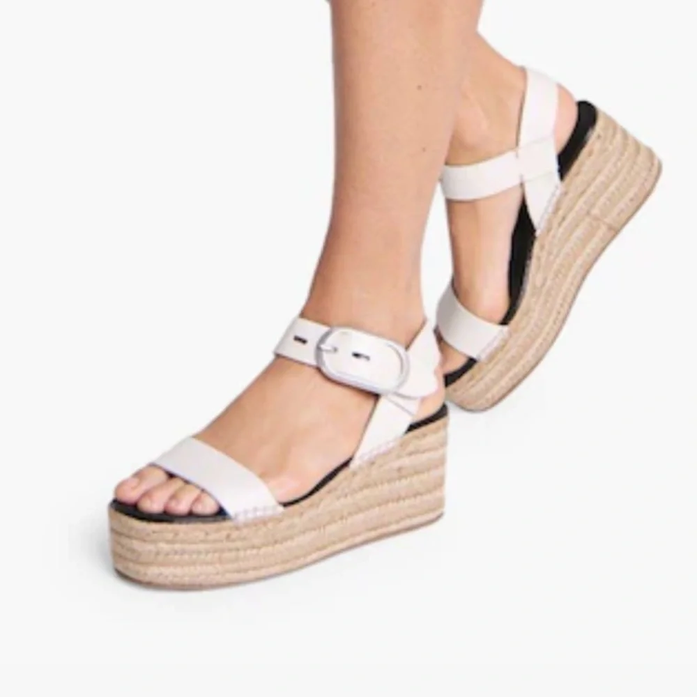 Rag & Bone Ansley Buckle Espadrille Wedge in Antique White SZ 38.5